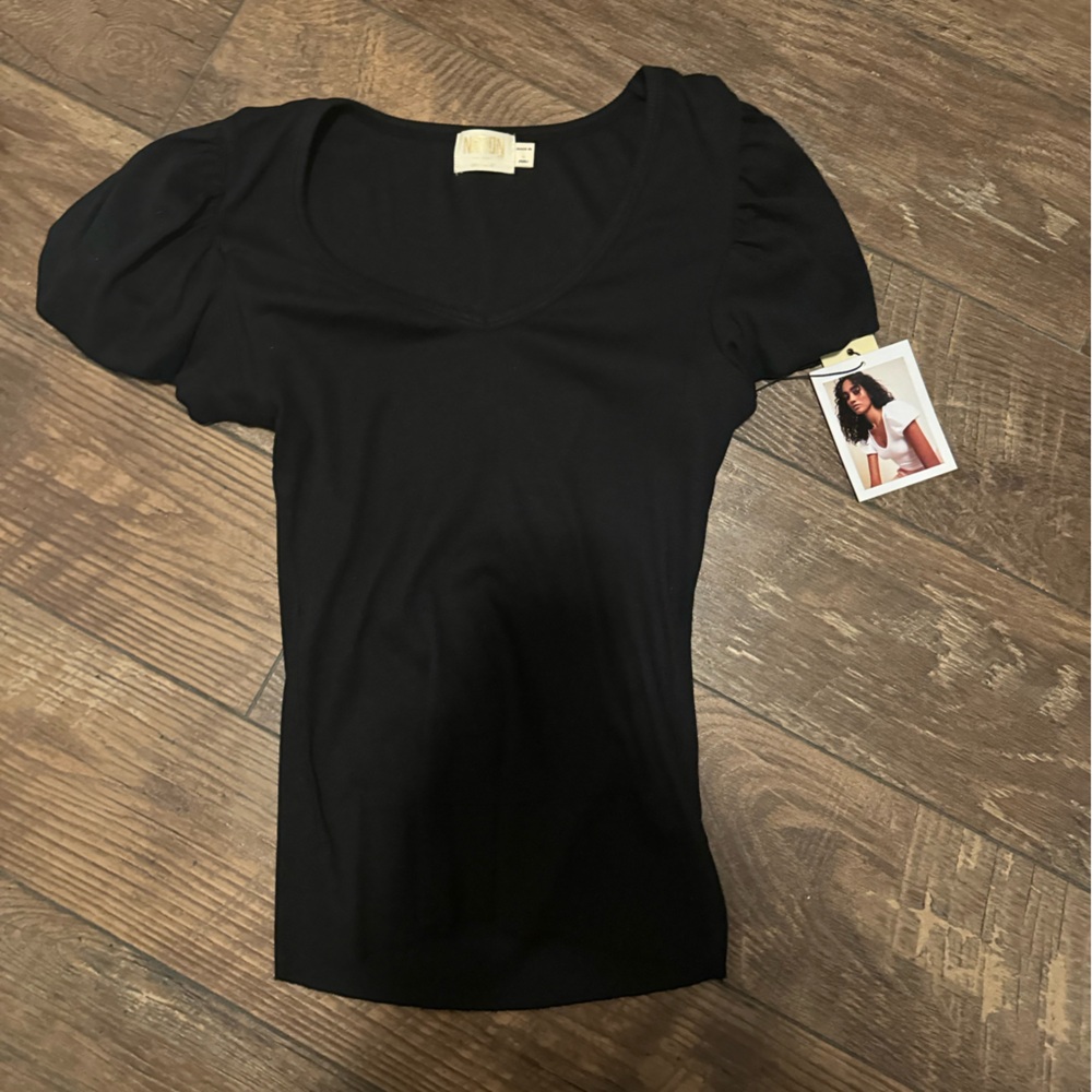 NATION LTD ribbed puff sleeve top